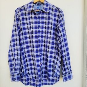 Robert Graham Mens Plaid Button Up Polo Blue Size Medium
